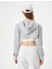 Crop Spor Sweatshirt Kapüşonlu Fermuarlı Rahat Kesim 4