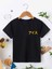 Ünisex Rahat Kalıp Pamuklu Baskılı Siyah Çocuk T-Shirt 1