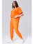 Kadın Büyük Beden Taş ve Boncuk Detaylı Kısa Kollu Yazlık Turuncu Eşofman Takımı 4