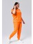 Kadın Büyük Beden Taş ve Boncuk Detaylı Kısa Kollu Yazlık Turuncu Eşofman Takımı 5