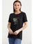 Varak Baskılı Dökümlü Tişört - Siyah 2