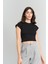 Çetinkaya Fithit 3266 Kadın Bisiklet Yaka Penye Basic Crop T-Shirt Siyah 1