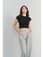 Çetinkaya Fithit 3266 Kadın Bisiklet Yaka Penye Basic Crop T-Shirt Siyah 2