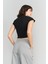 Çetinkaya Fithit 3266 Kadın Bisiklet Yaka Penye Basic Crop T-Shirt Siyah 4