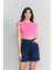 Çetinkaya Fithit 3266 Kadın Bisiklet Yaka Penye Basic Crop T-Shirt Fuşya 2