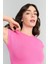Çetinkaya Fithit 3266 Kadın Bisiklet Yaka Penye Basic Crop T-Shirt Fuşya 3