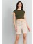 Çetinkaya Fithit 3266 Kadın Bisiklet Yaka Penye Basic Crop T-Shirt Açık Haki 2