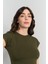 Çetinkaya Fithit 3266 Kadın Bisiklet Yaka Penye Basic Crop T-Shirt Açık Haki 3