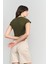 Çetinkaya Fithit 3266 Kadın Bisiklet Yaka Penye Basic Crop T-Shirt Açık Haki 4