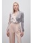 Çift Desenli Kruvaze Bodysuit Bluz - Gri 3