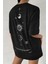 Kadın The Moon Siyah Bisiklet Yaka Oversize Salas T-Shirt 1