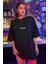 Kadın Dimension Baskılı Siyah Bisiklet Yaka Oversize Salaş T-Shirt 3
