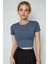 Kadın Füme Bisiklet Yaka Likralı Kısa Kol Body Crop Bluz 1