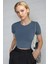 Kadın Füme Bisiklet Yaka Likralı Kısa Kol Body Crop Bluz 2