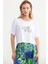 Oversize Baskılı Crop Tişört - Beyaz 4