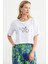 Oversize Baskılı Crop Tişört - Beyaz 5