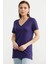 V Yaka Dökümlü Basic Tişört - Lacivert 2