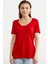 Açık Yaka Dökümlü Penye Tişört - Kırmızı 1