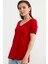 Açık Yaka Dökümlü Penye Tişört - Kırmızı 2