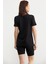 Taş Detaylı Dökümlü Penye Tişört - Siyah 4