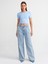 71486 Pileli Kar Yıkama Denim Pantolon-Mavi 3