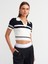 10591 Polo Yaka Çizgili Crop Kazak-Ekru-Siyah 1