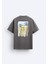 The Champ Bisiklet Yaka Palmiye Baskılı Oversize Füme Erkek T-Shirt 2