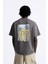 The Champ Bisiklet Yaka Palmiye Baskılı Oversize Füme Erkek T-Shirt 4