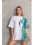 Unisex Bisiklet Yaka Baskılı Oversize T-Shirt - Beyaz 5