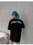Unisex Bisiklet Yaka Baskılı Oversize T-Shirt - Siyah 3