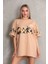 Unisex Bisiklet Yaka Baskılı Oversize T-Shirt - Bej 2
