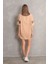 Unisex Bisiklet Yaka Baskılı Oversize T-Shirt - Bej 5