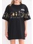 Unisex Bisiklet Yaka Baskılı Oversize T-Shirt - Siyah 3