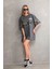 Unisex Bisiklet Yaka Baskılı Oversize T-Shirt - Gri 3