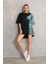 Unisex Bisiklet Yaka Baskılı Oversize T-Shirt - Siyah 1