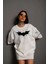 Unisex Ön ve Kol Baskılı Oversize T-Shirt - Beyaz 1