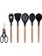 Siyah Bambu Silikon - Kepçe, Kaşık, Kevgir, Makarna, Açılı Spatula, Makas 6 lı Set 1