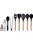 Siyah Bambu Silikon - Kepçe, Kaşık, Kevgir, Makarna, Açılı Spatula, Silikon - Metal Maşa, Silikon Kaşık, Makas 9 lu Set 1