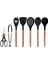 Siyah Bambu Silikon - Kepçe, Kaşık, Kevgir, Makarna, Açılı Spatula, Metal Maşa, Makas 7 li Set 1