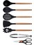 Siyah Bambu Silikon - Kepçe, Kaşık, Kevgir, Makarna, Açılı Spatula, Metal Maşa, Makas 7 li Set 3