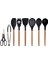Siyah Bambu Silikon - Kepçe, Kaşık, Kevgir, Makarna, Açılı - Düz Spatula, Metal Maşa, Makas 8 li Set 1