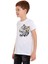Beyaz Kaplan Baskılı Bisiklet Yaka 5-16 Yaş Tişört 2008-3 3