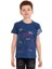 Mavi Harf Baskılı Bisiklet Yaka 5-16 Yaş Tişört 2006-1 1