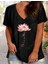 Kadın V Yaka Salaş Çiçek Baskılı Oversize Boyfriend T-Shirt 1