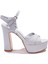 DZA07-337350CN Gümüş Simli Tek Bant Platform Topuklu Kadın Ayakkabı 2