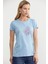 Kelebek Baskılı Basic Tişört - Mavi 3
