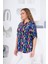 Hscstore Kadın Desenli Lacivert Büyük Beden Bluz- O6444 3