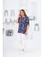 Hscstore Kadın Desenli Lacivert Büyük Beden Bluz- O6444 4