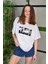 Smg Butik Unisex Bisiklet Yaka Baskılı Oversize T-Shirt - Beyaz 2