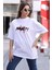 Smg Butik Unisex Bisiklet Yaka Baskılı Oversize T-Shirt - Beyaz 1